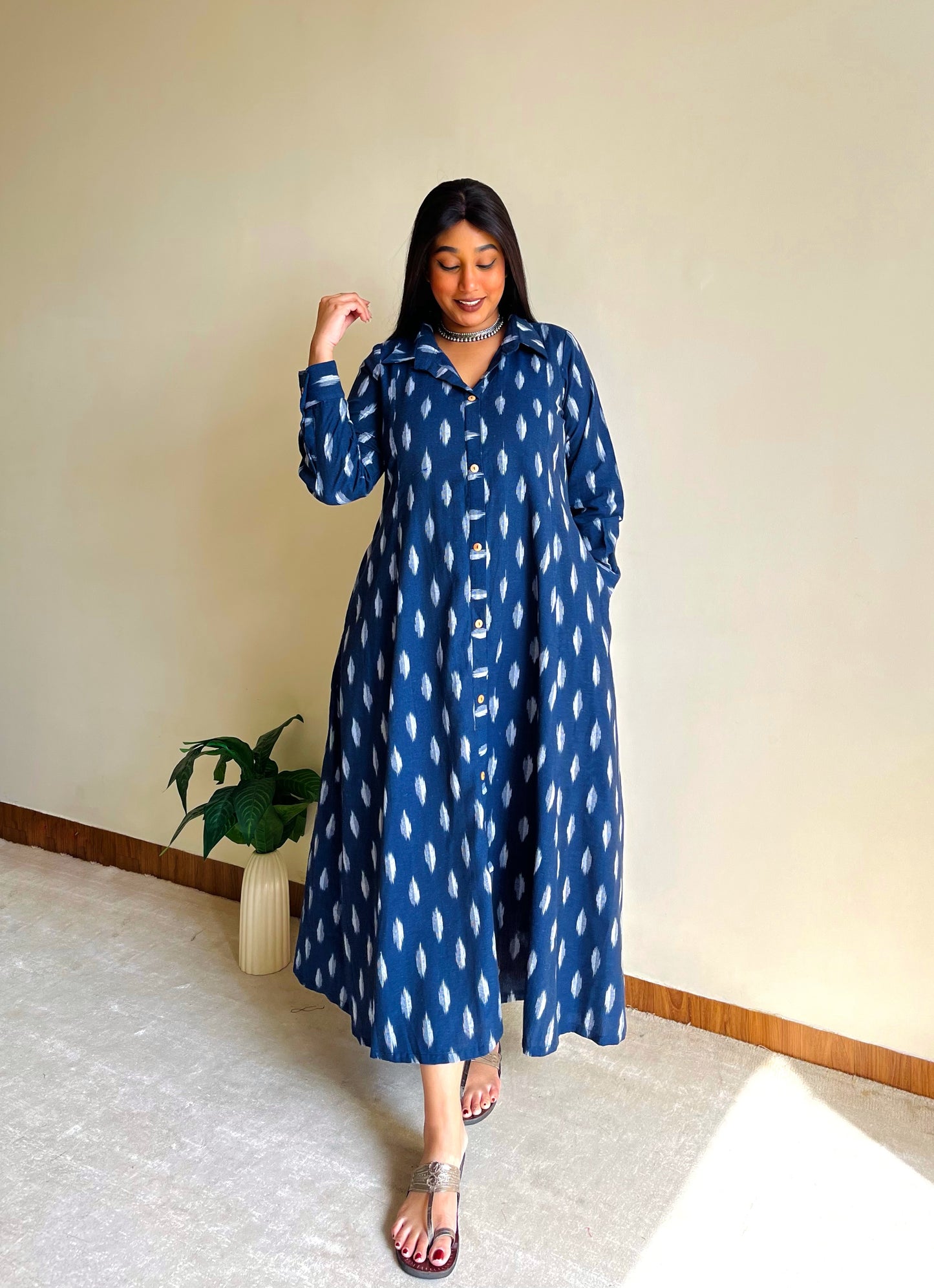 Navy Blue A-line Shirt Dress