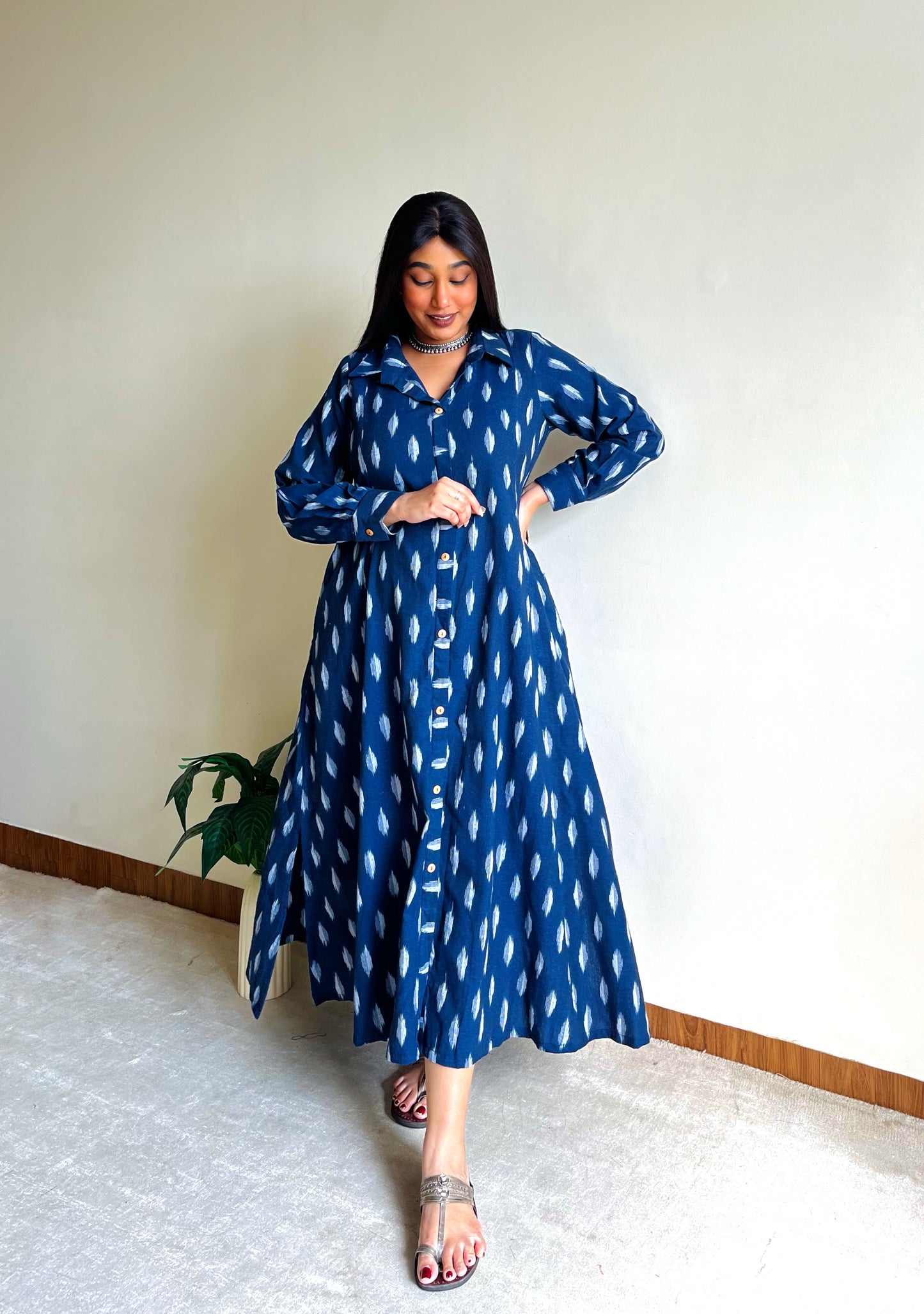 Navy Blue A-line Shirt Dress
