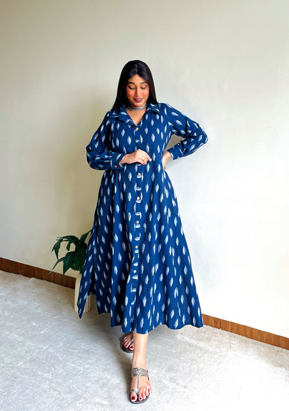 Navy Blue A-line Shirt Dress