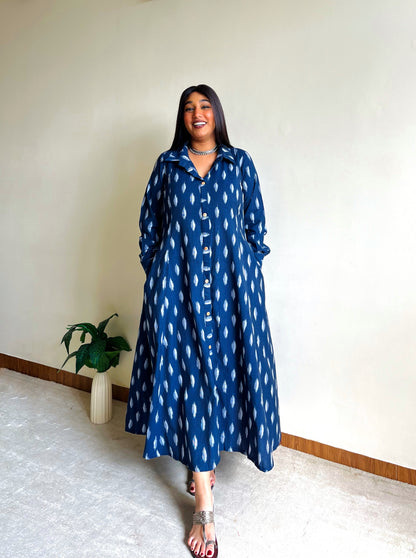 Navy Blue A-line Shirt Dress
