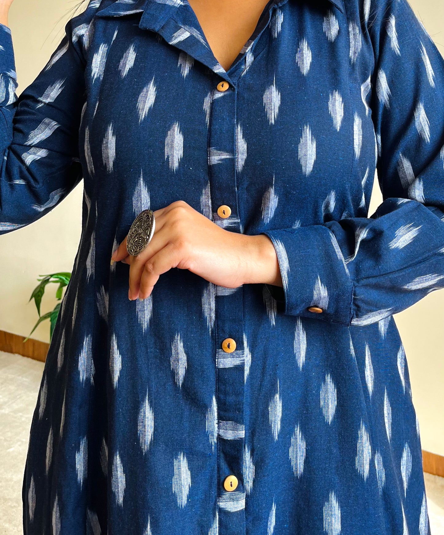 Navy Blue A-line Shirt Dress