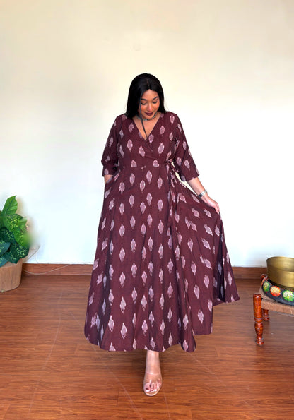 Mulberry Maroon Ikkat Wrap Dress