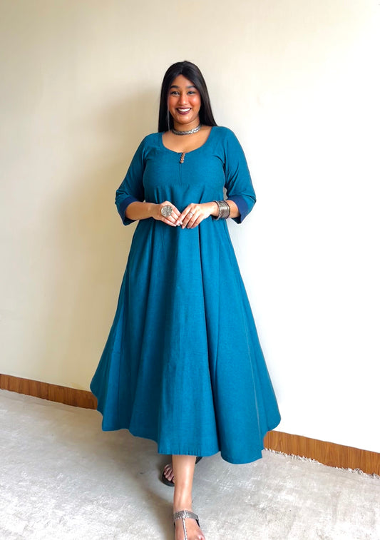 Teal Ikat Anarkali (S)