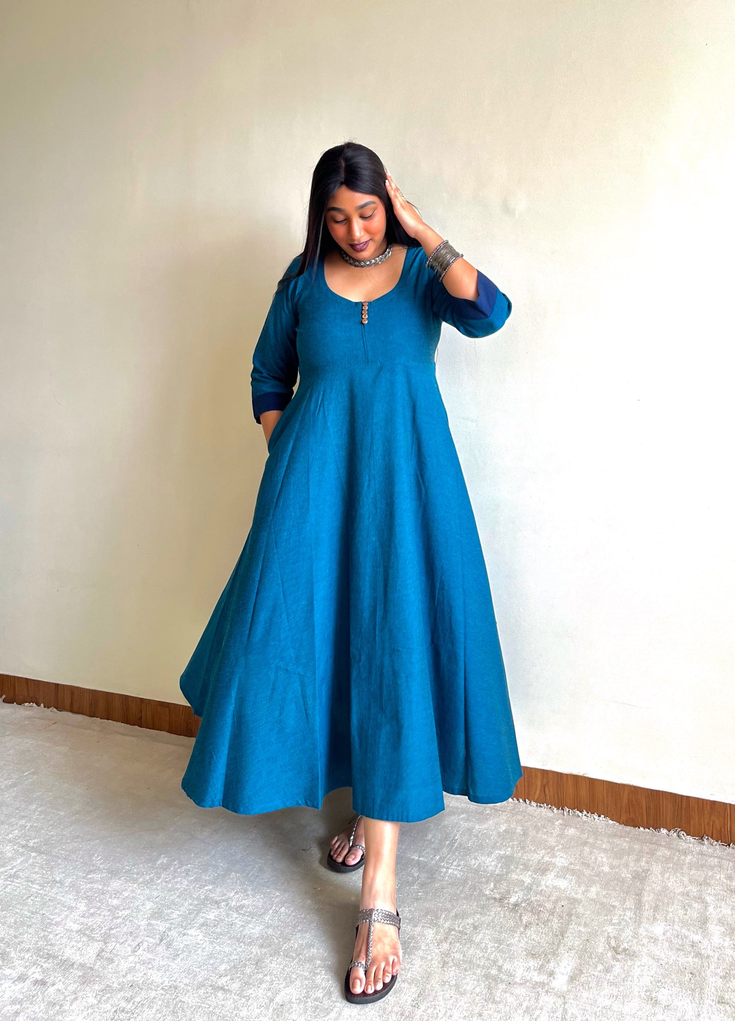 Teal Ikat Anarkali (S)