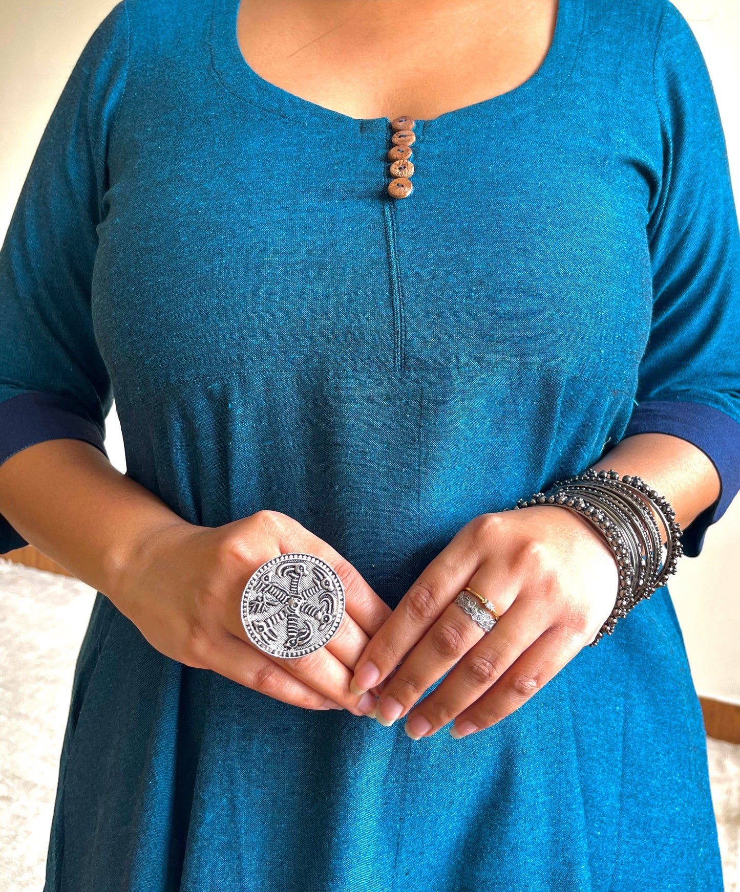 Teal Ikat Anarkali (S)