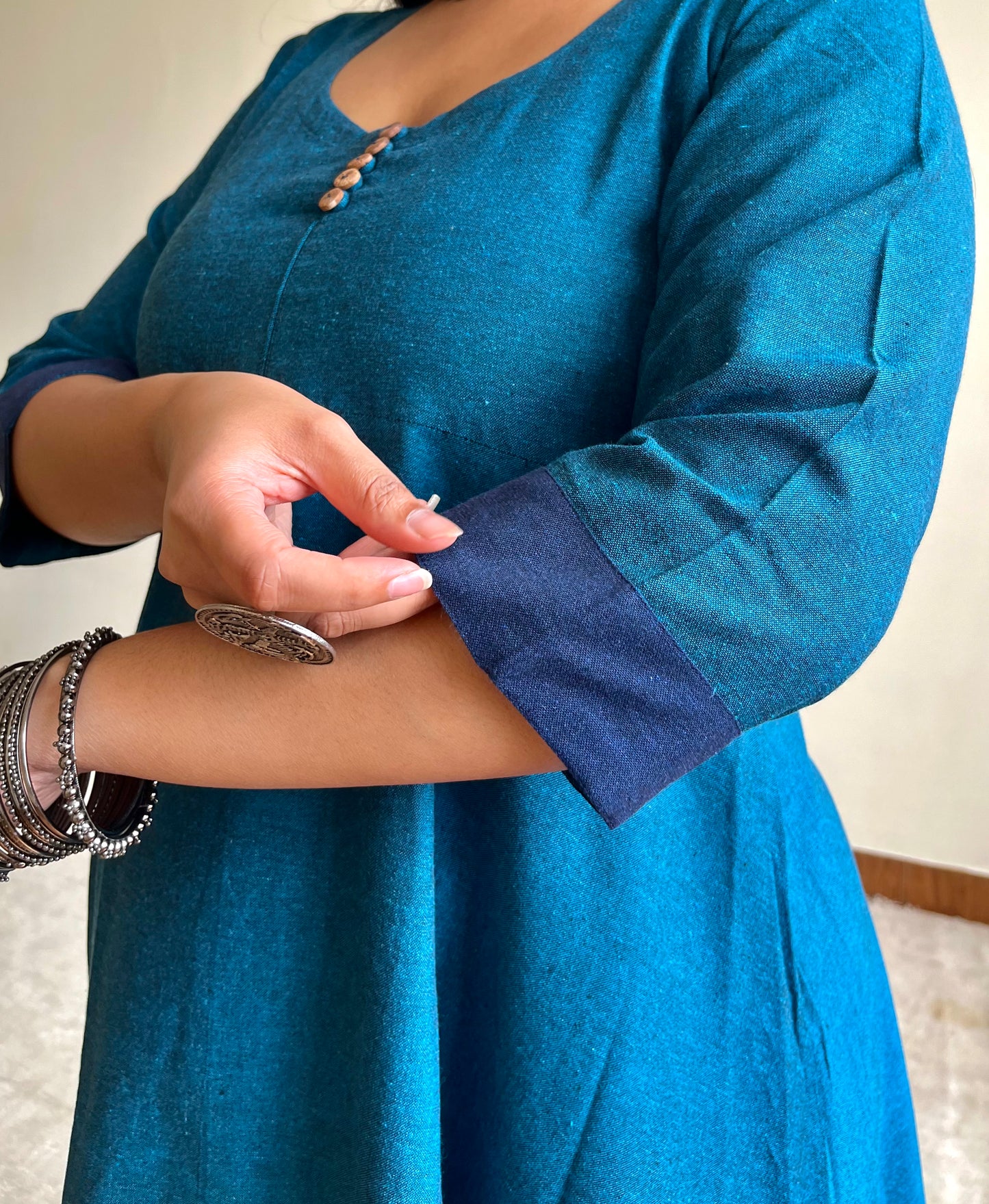 Teal Ikat Anarkali (S)