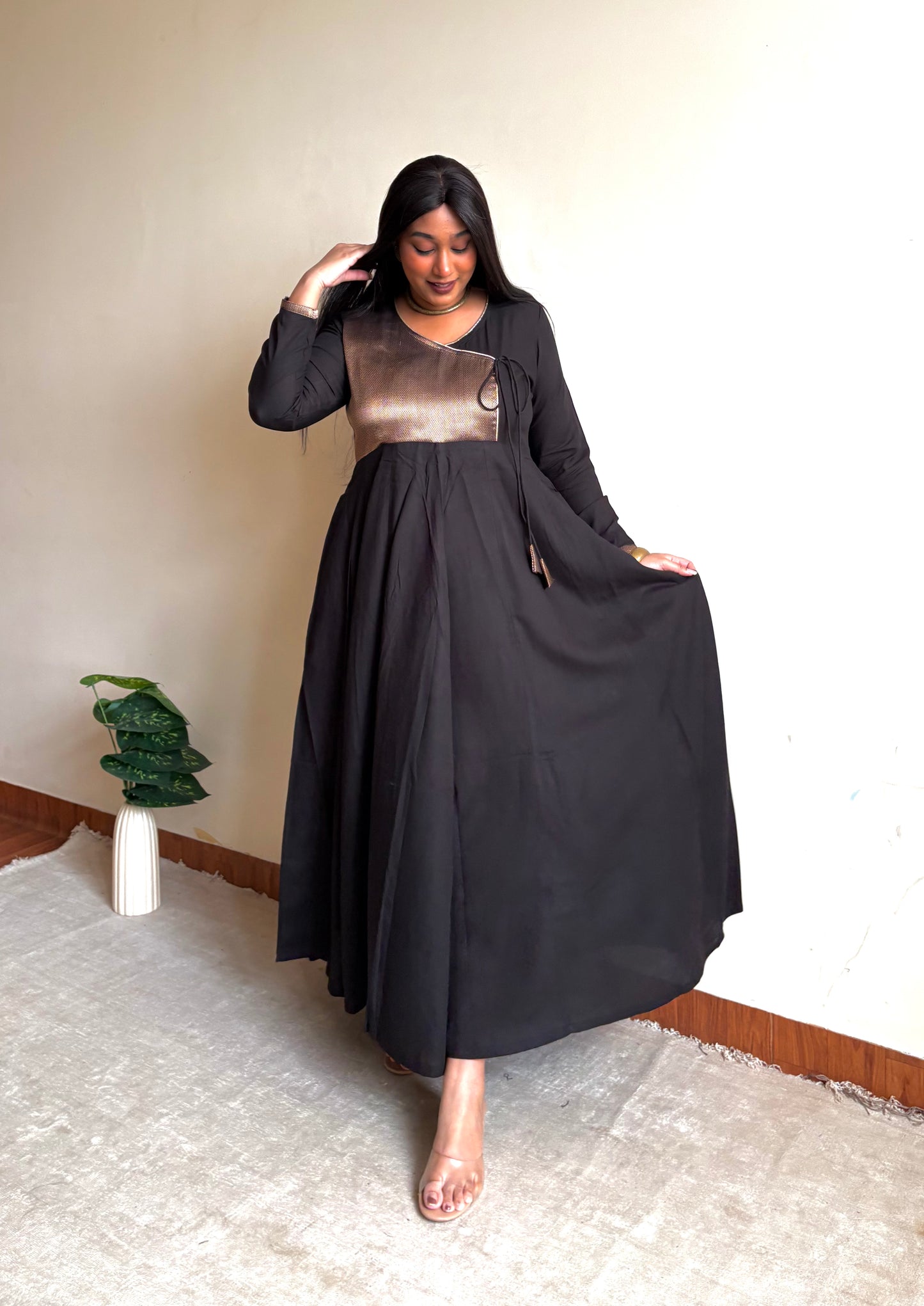 Siyah Brocade Angrakha Anarkali