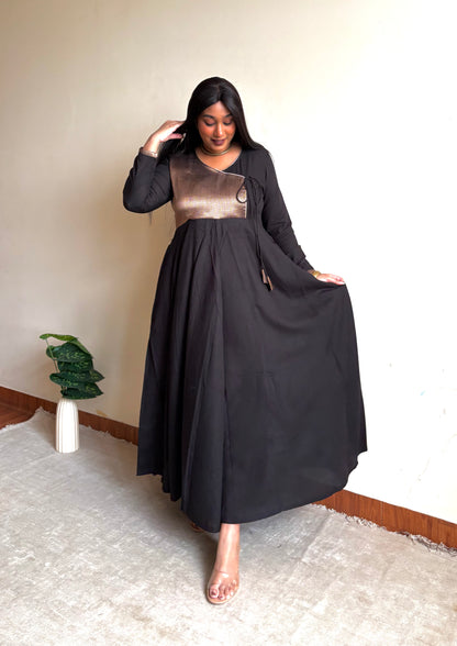 Siyah Brocade Angrakha Anarkali