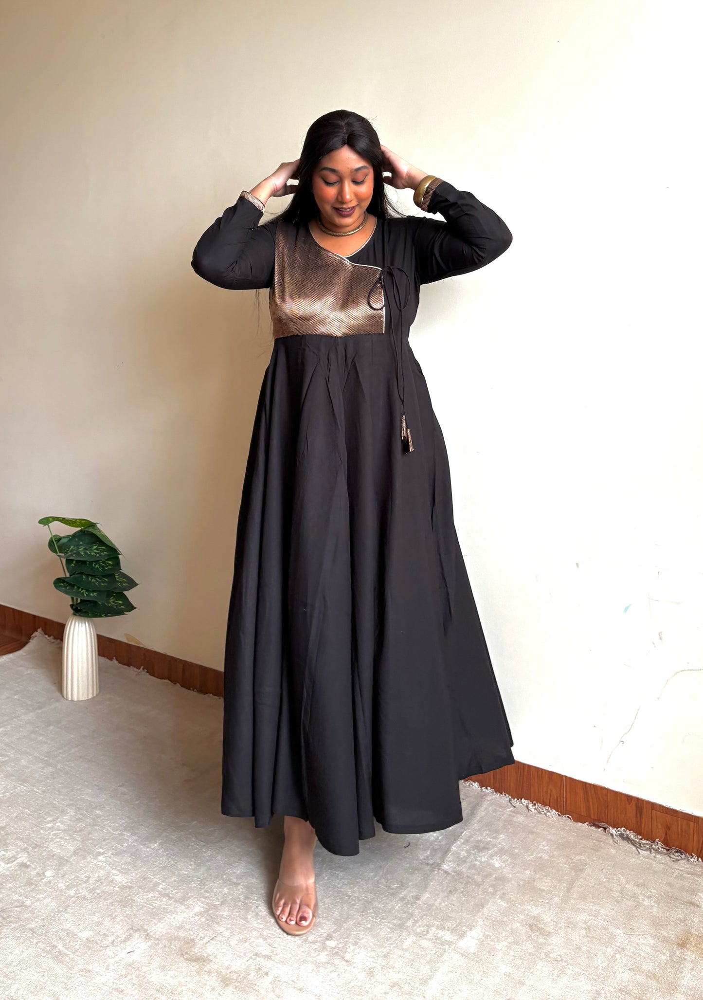 Siyah Brocade Angrakha Anarkali