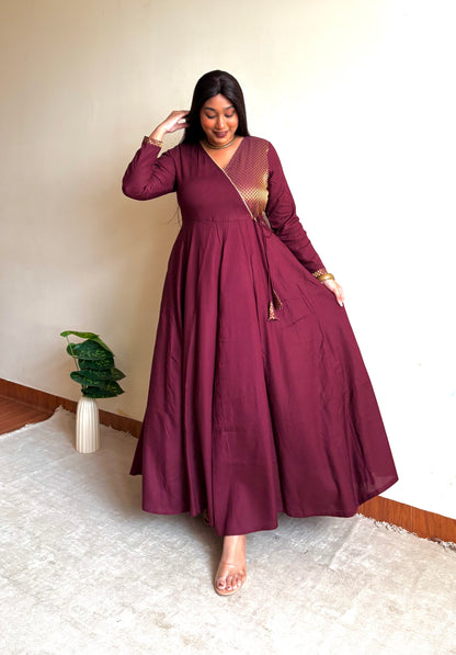 Surk Maroon Brocade Anarkali