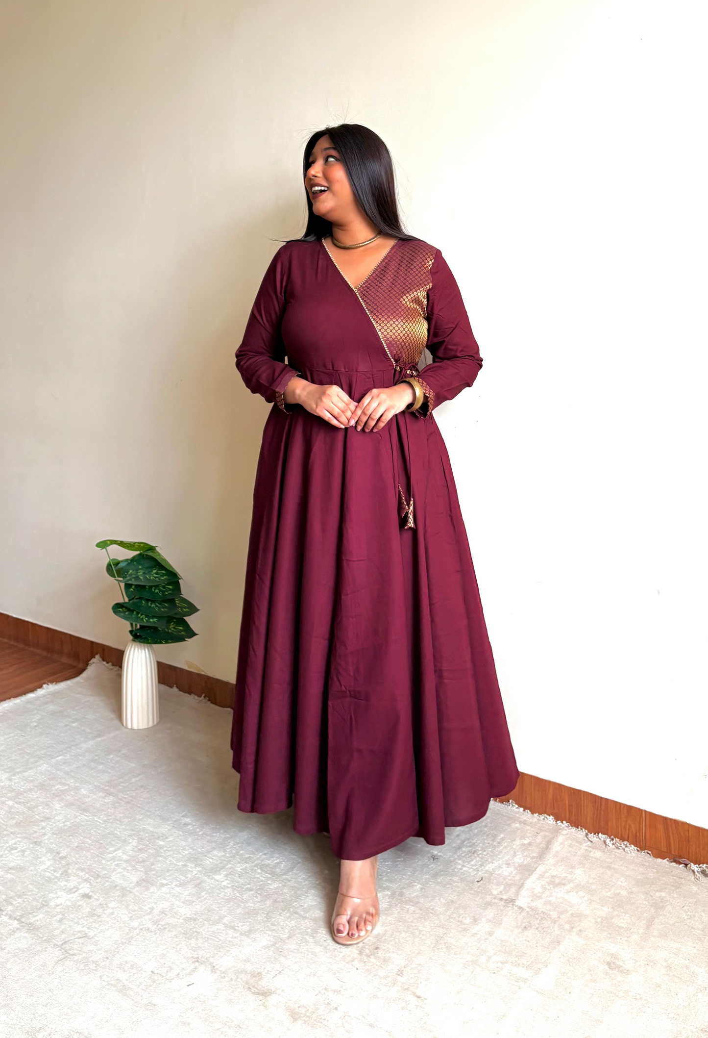 Surk Maroon Brocade Anarkali