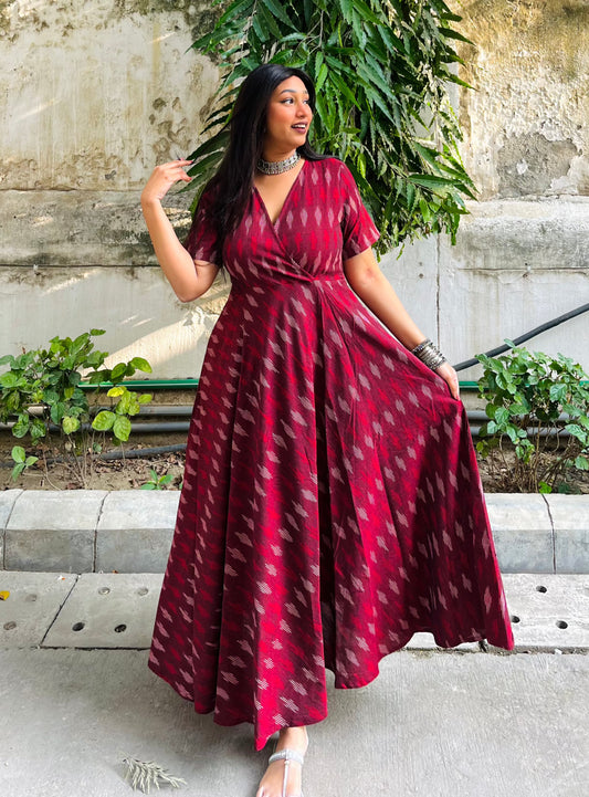 Maroon Ikat Wrap Anarkali