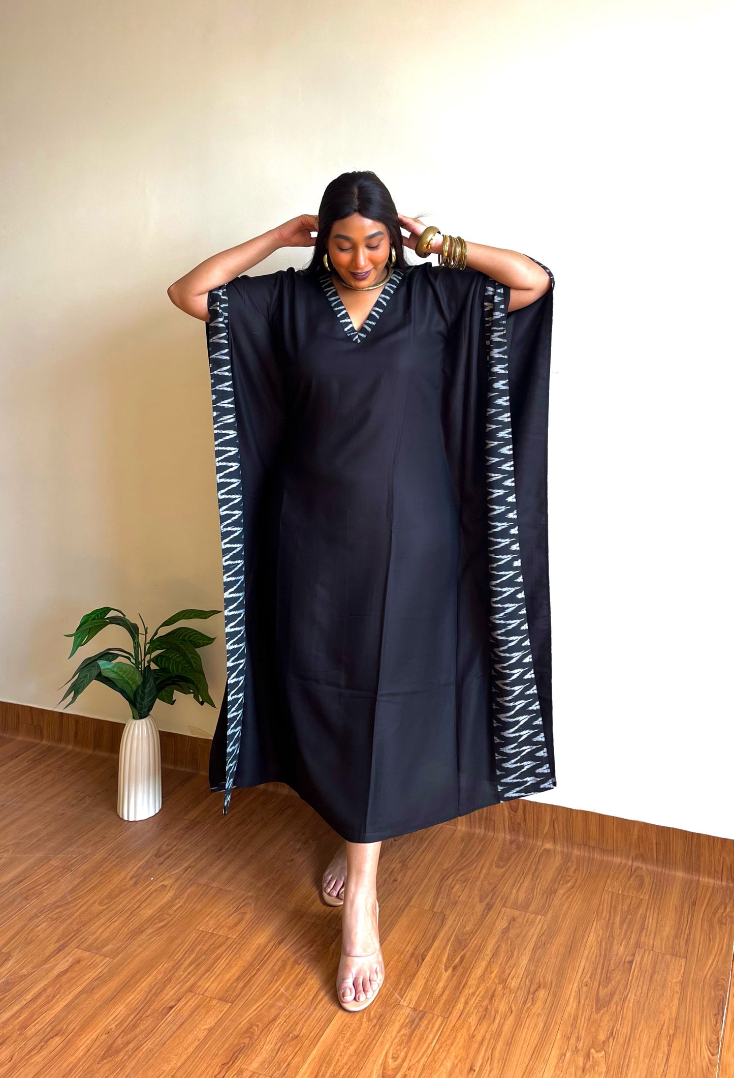 Black Ikat Panel Kaftan (S)