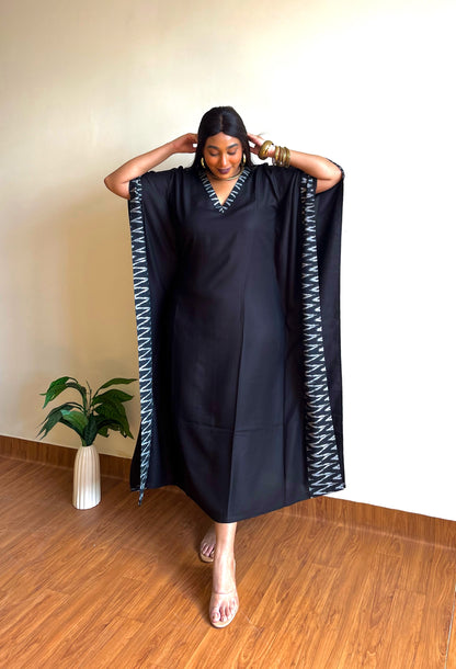 Black Ikat Panel Kaftan (S)