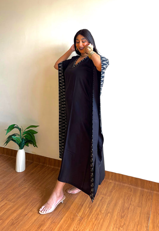 Black Ikat Panel Kaftan (S)