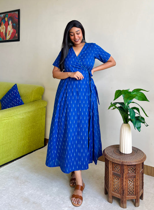 Gargi Blue Ikat Wrap Dress (S)
