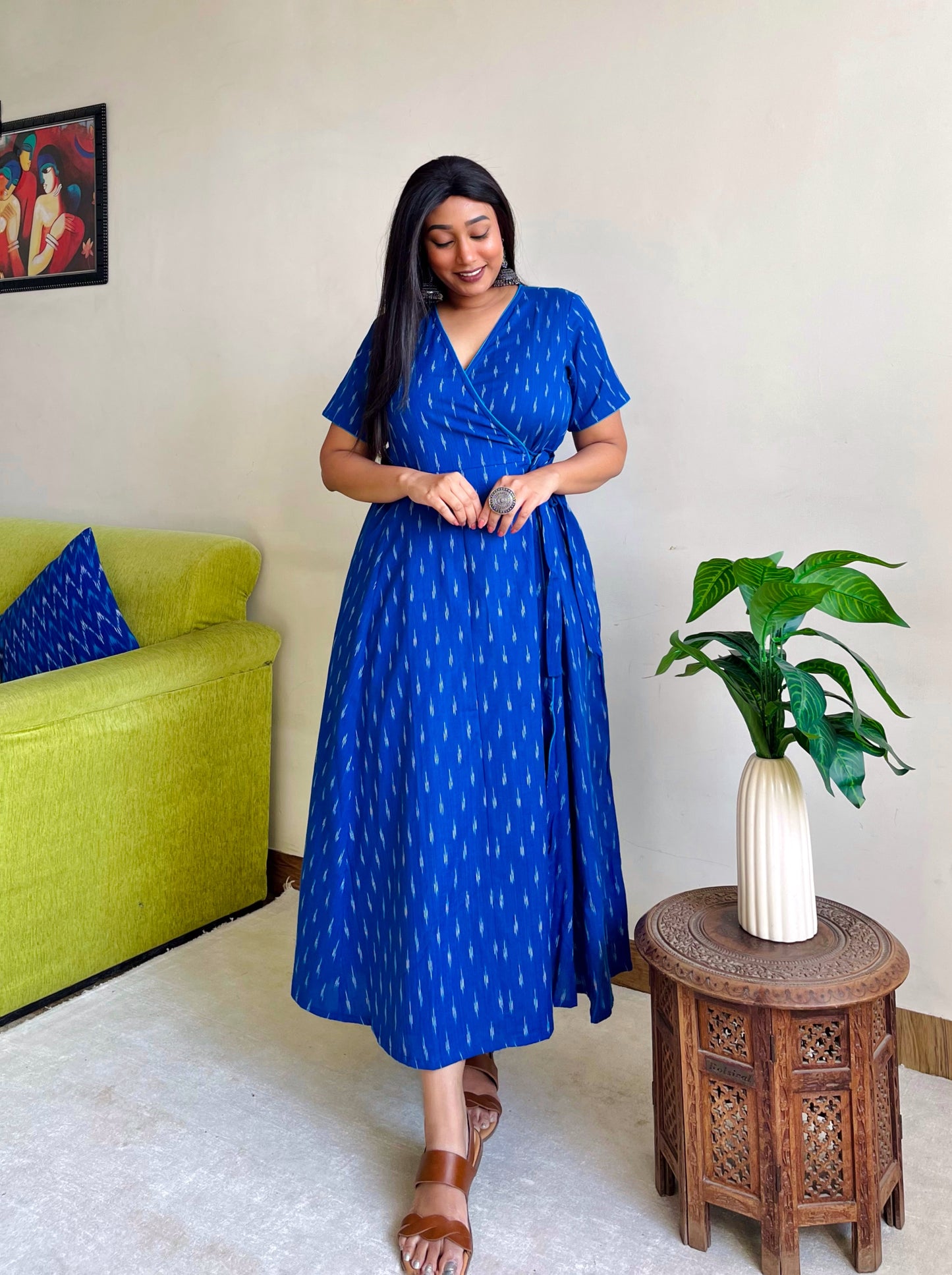 Gargi Blue Ikat Wrap Dress (S)