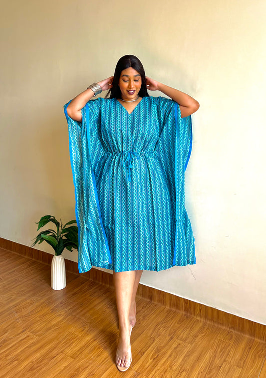 Sea Blue Hand Block Kaftan (S)