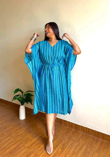 Sea Blue Hand Block Kaftan (S)