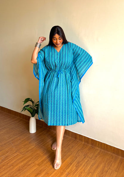Sea Blue Hand Block Kaftan (S)