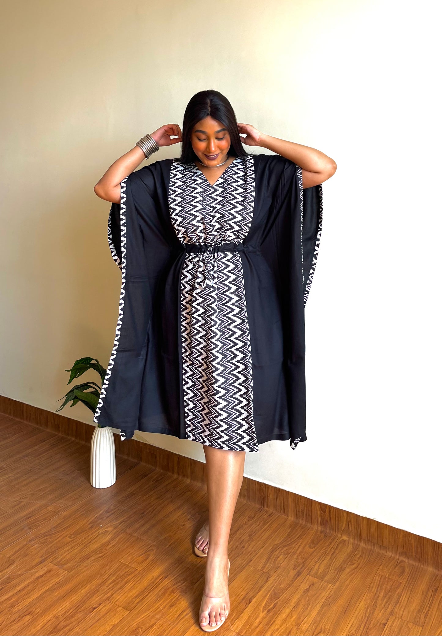 Black Zigzag Panel Kaftan (S)