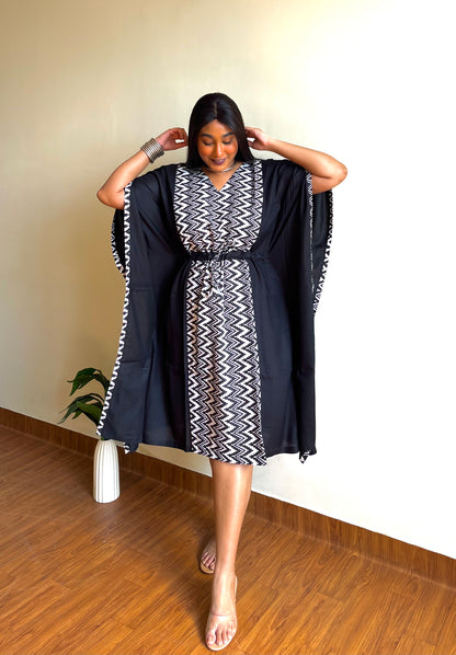 Black Zigzag Panel Kaftan (S)