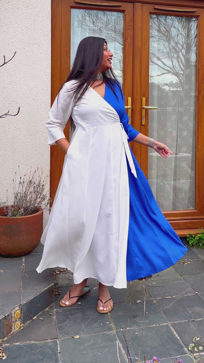 Royal Blue Half & Half Wrap Dress