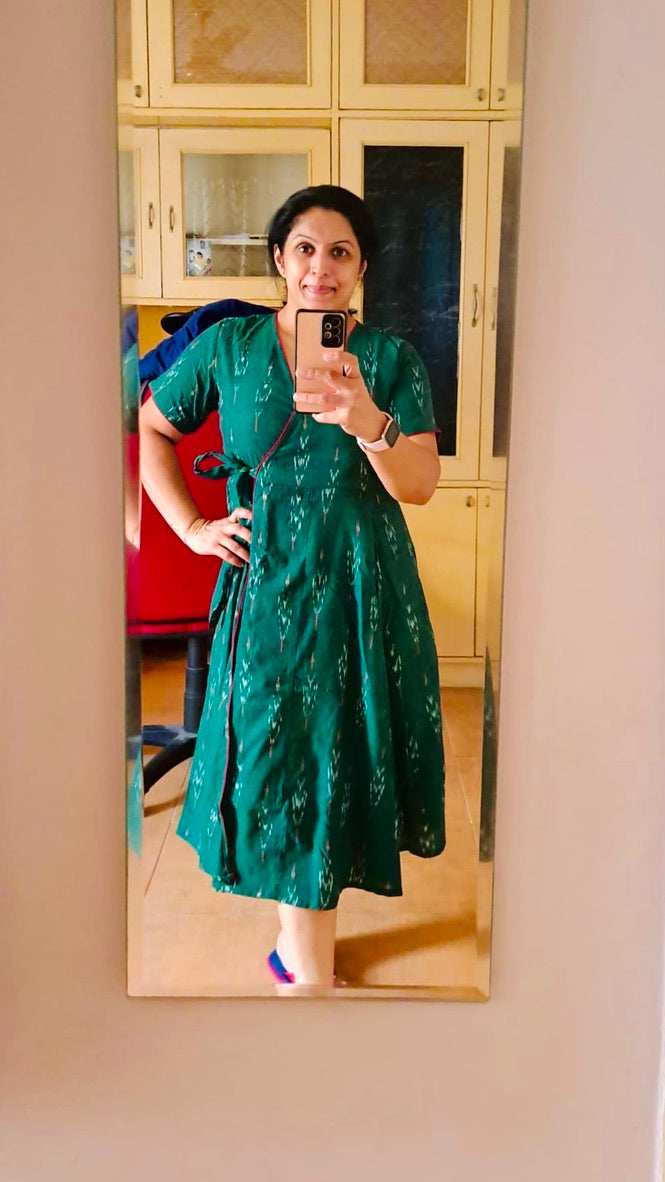Forest Green Ikat Wrap Dress