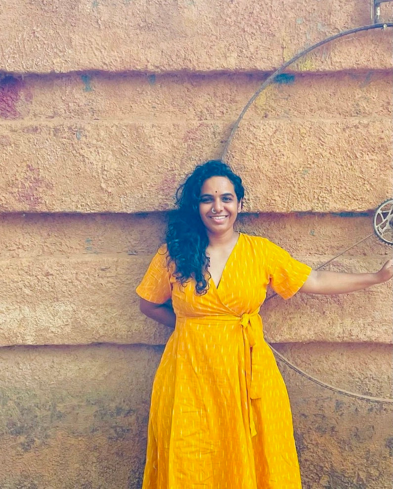 Mango Yellow Ikkat Wrap Dress (S)