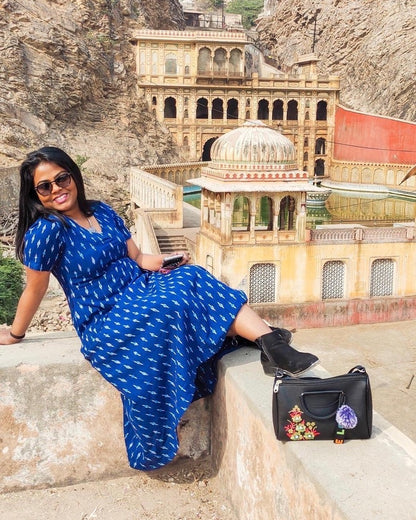 Gargi Blue Ikat Wrap Dress
