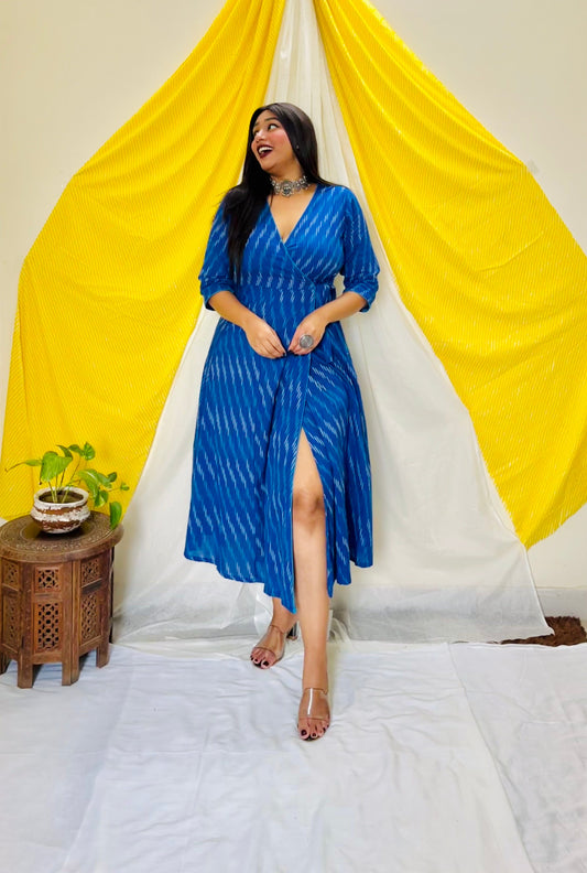 Royal Blue Ikat Wrap Dress