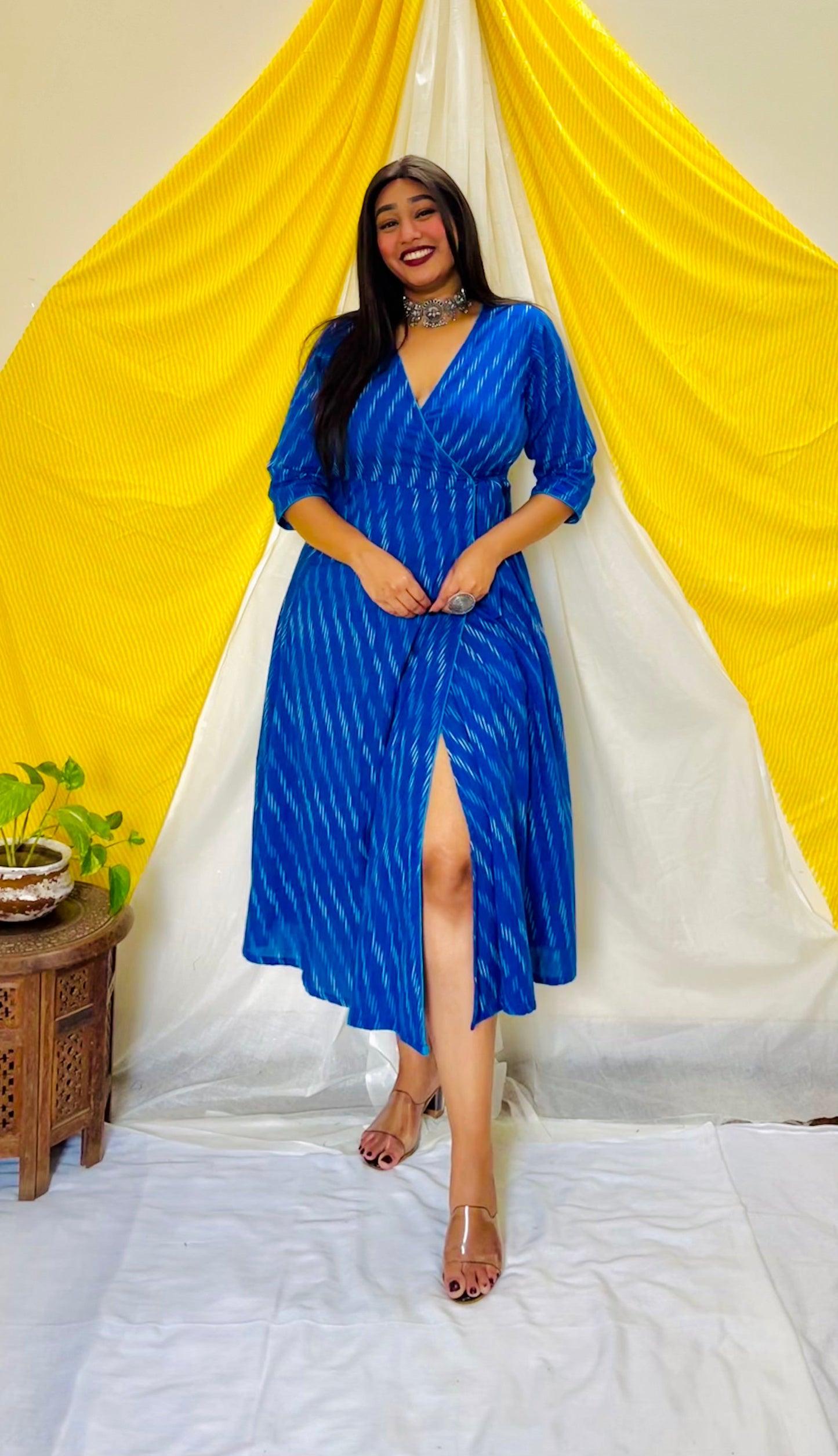 Royal Blue Ikat Wrap Dress