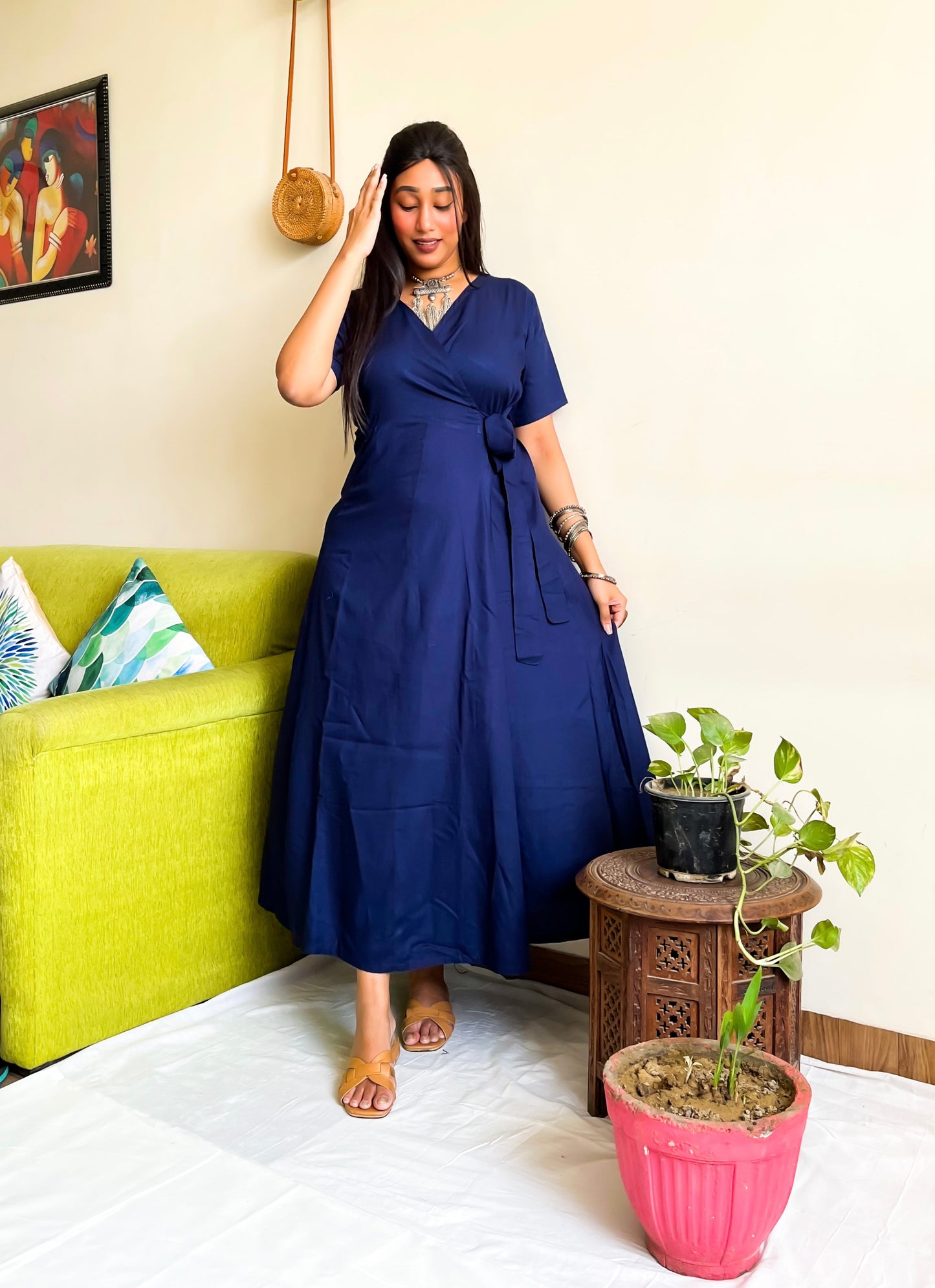 Navy Blue Rayon Wrap Dress