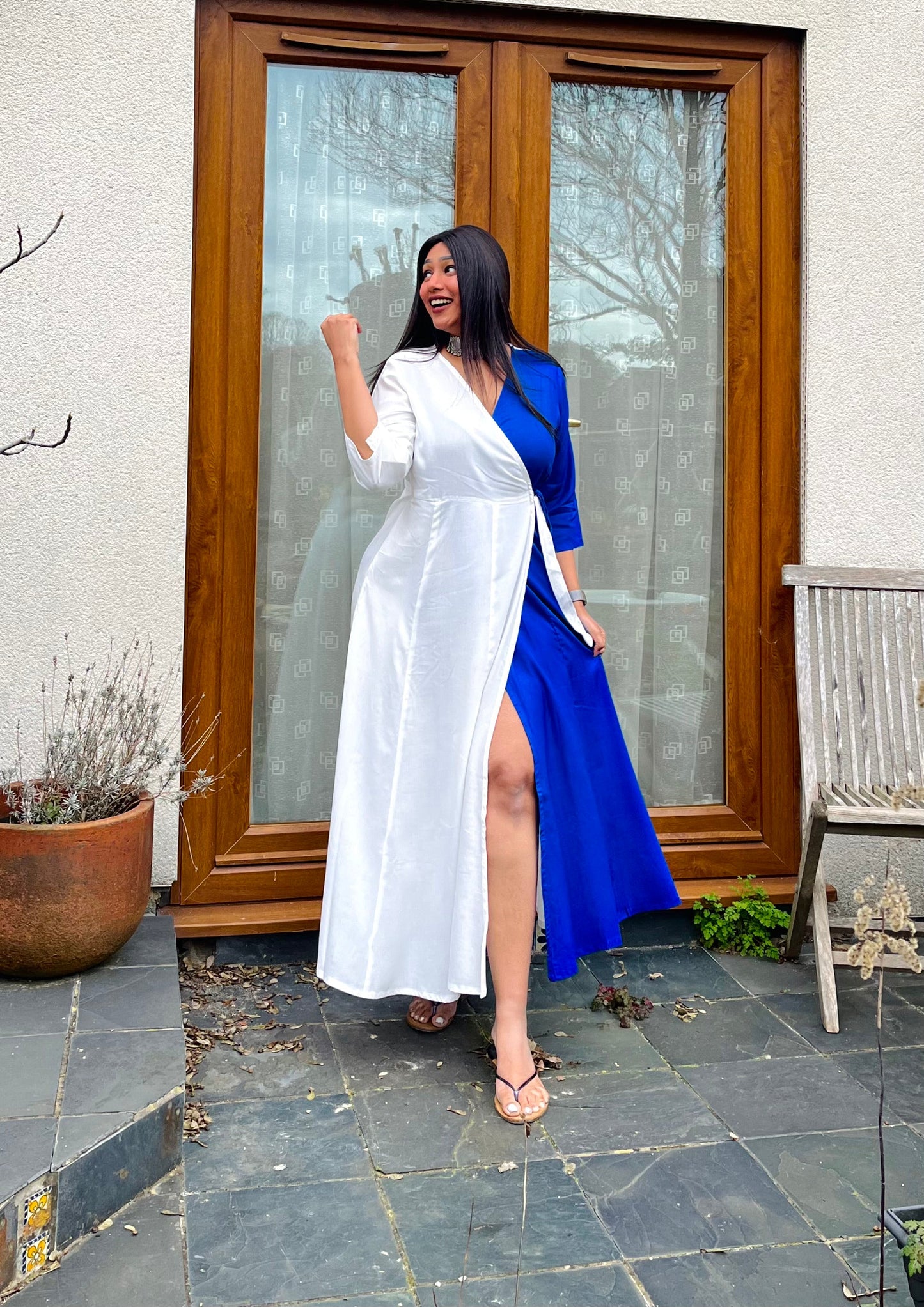 Royal Blue Half & Half Wrap Dress