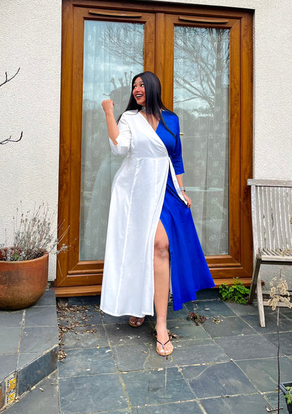 Royal Blue Half & Half Wrap Dress