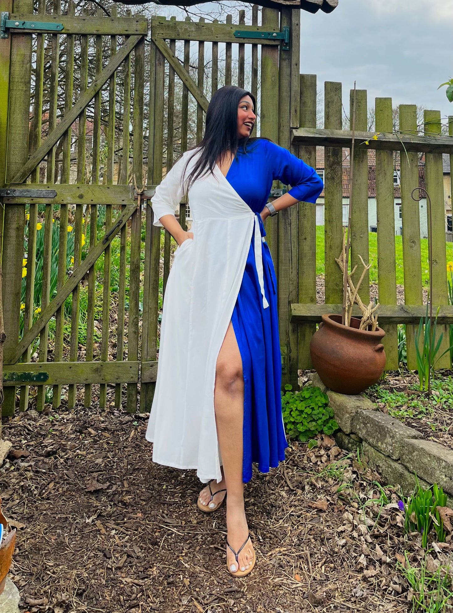Royal Blue Half & Half Wrap Dress