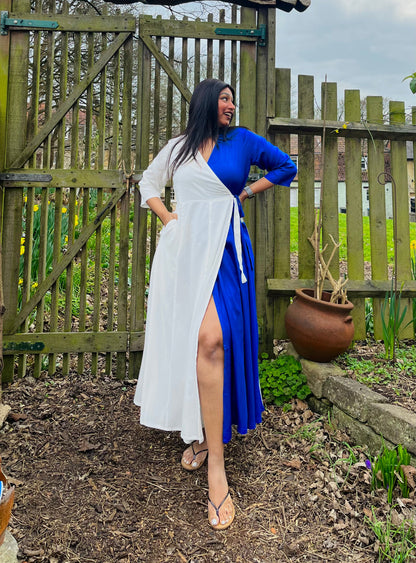 Royal Blue Half & Half Wrap Dress