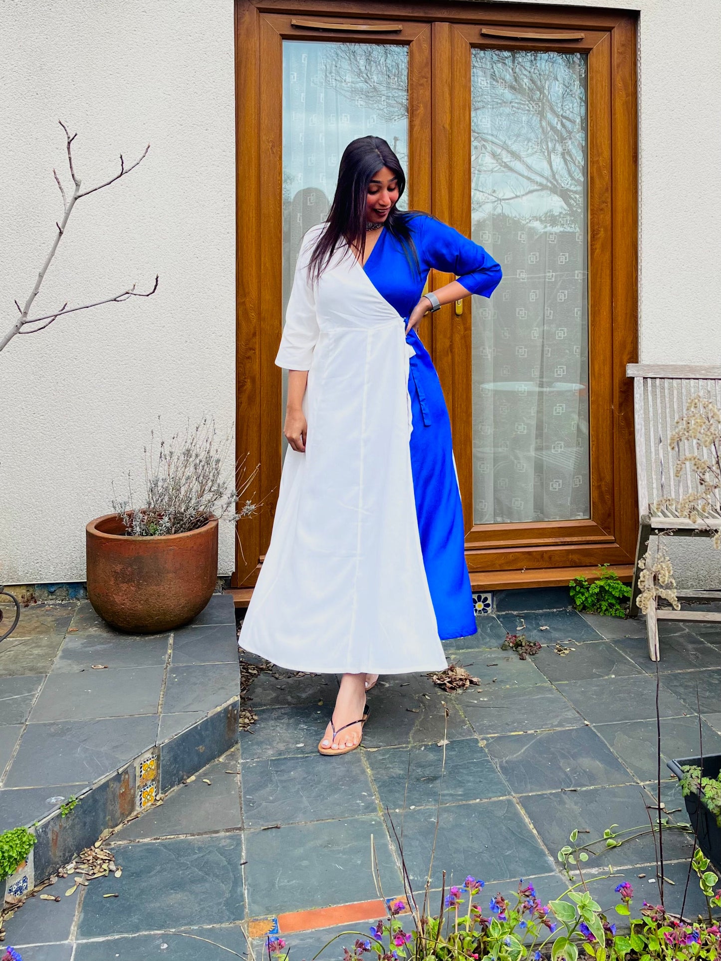 Royal Blue Half & Half Wrap Dress