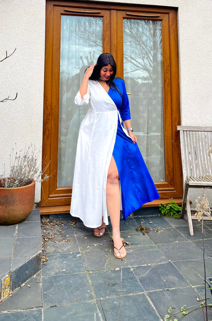 Royal Blue Half & Half Wrap Dress