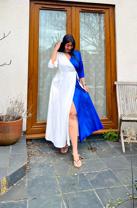 Royal Blue Half & Half Wrap Dress