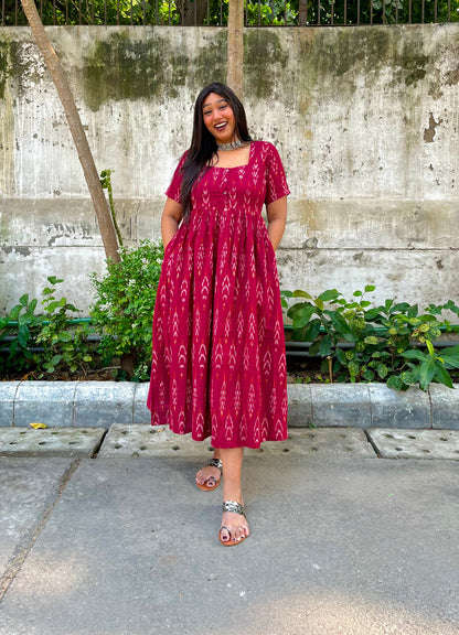 Inaya Maroon Ikat Maxi Dress