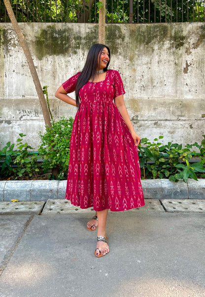 Inaya Maroon Ikat Maxi Dress