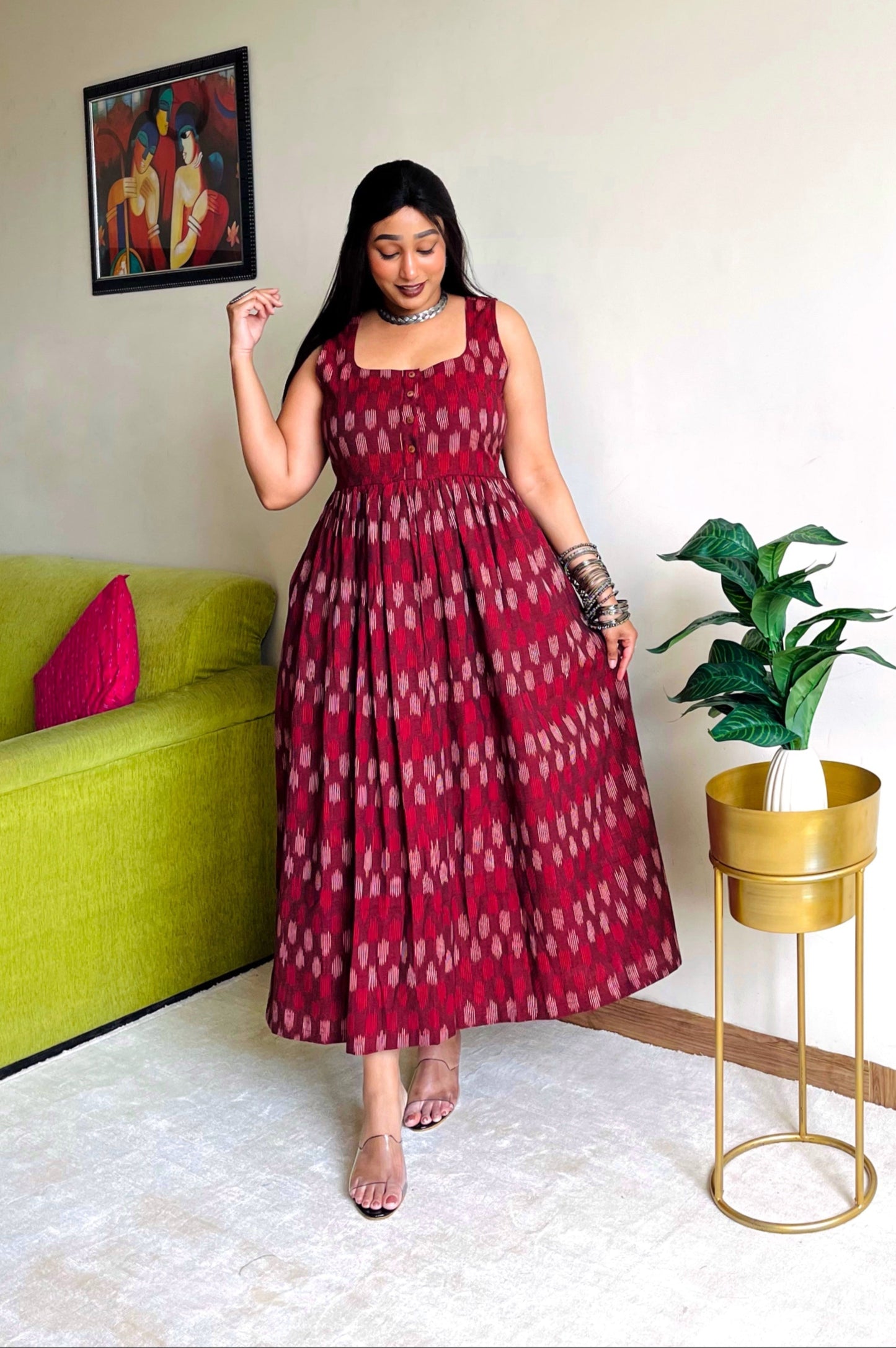 Naina Maroon Maxi Dress