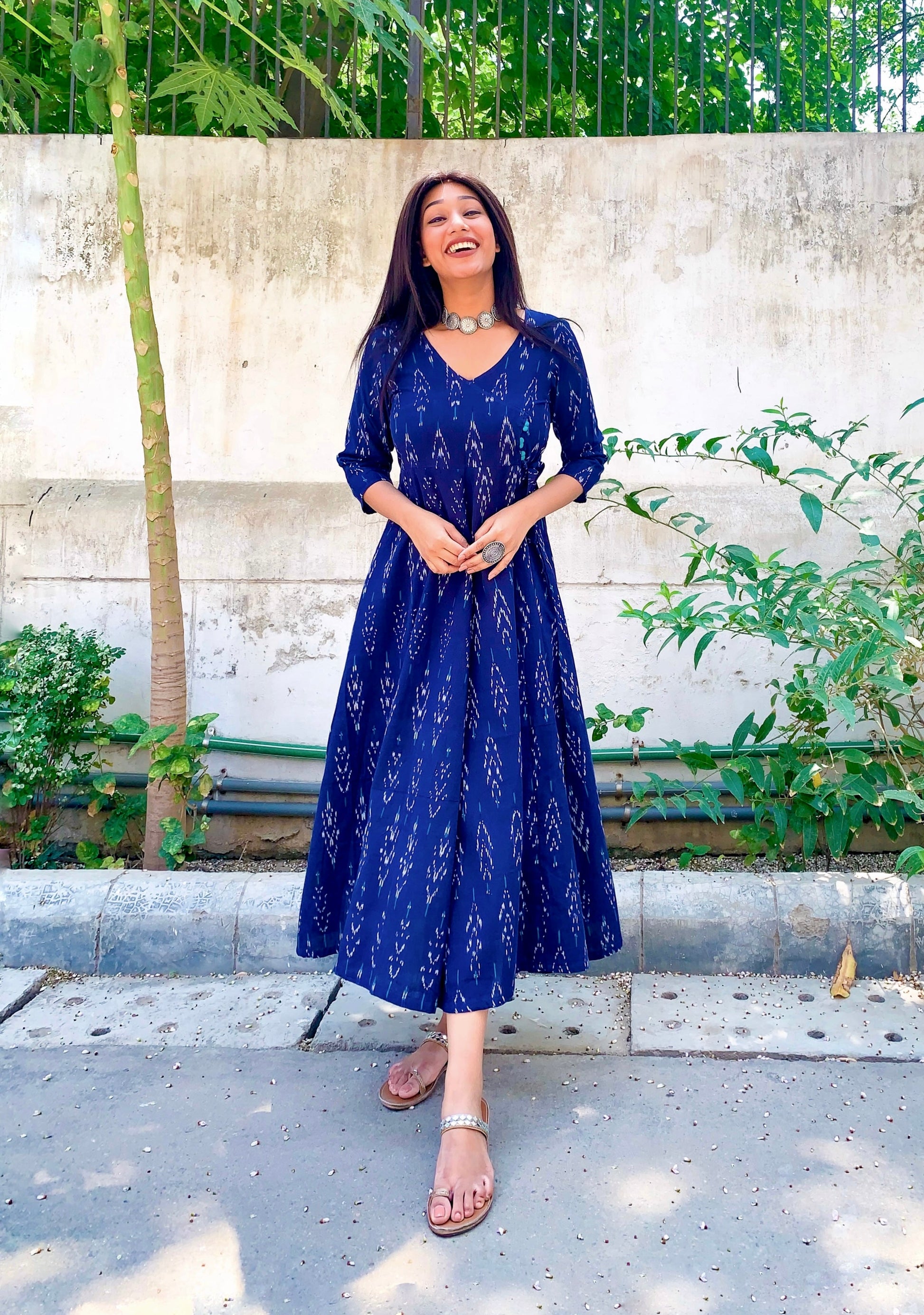 Neeli Navy Ikat Angrakha Dress – Ethnic Finery