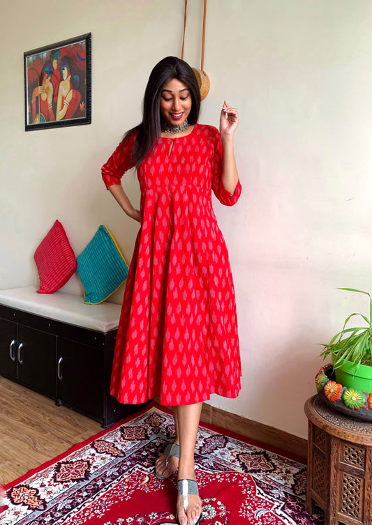 Scarlet Ikat Flare Dress