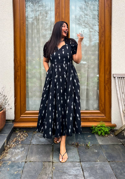 Black Arrow Ikkat Flare Dress (S)