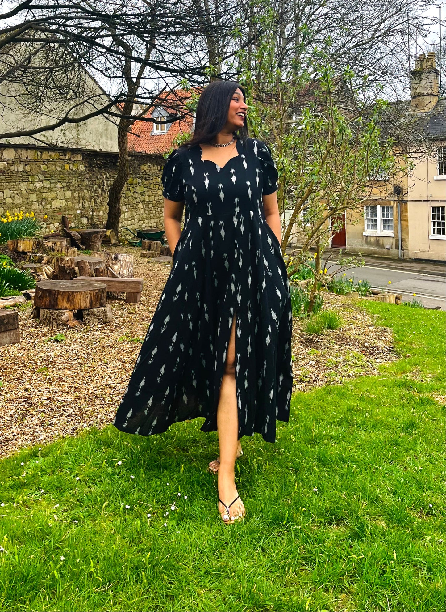 Black Arrow Ikkat Flare Dress (S)