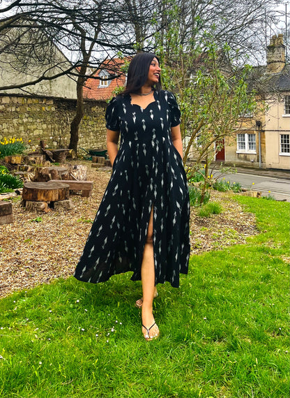 Black Arrow Ikkat Flare Dress (S)
