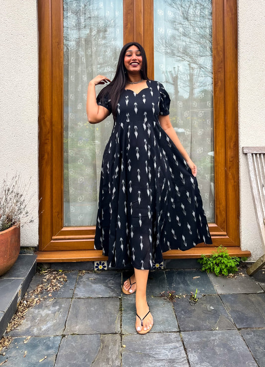 Black Arrow Ikkat Flare Dress (S)