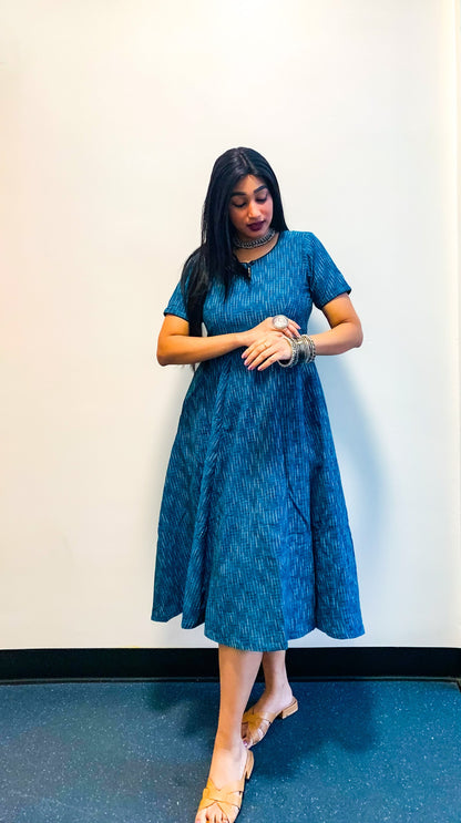 Teal Ikat Flare Dress
